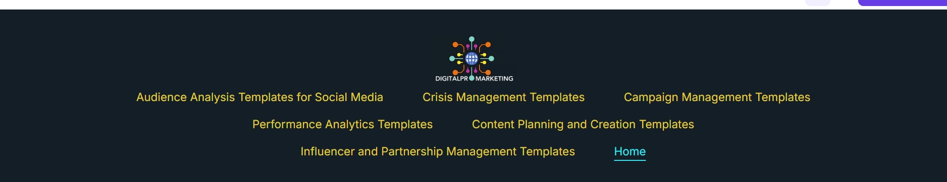 digitalpromarketing.com header showing its social media template categories navigation