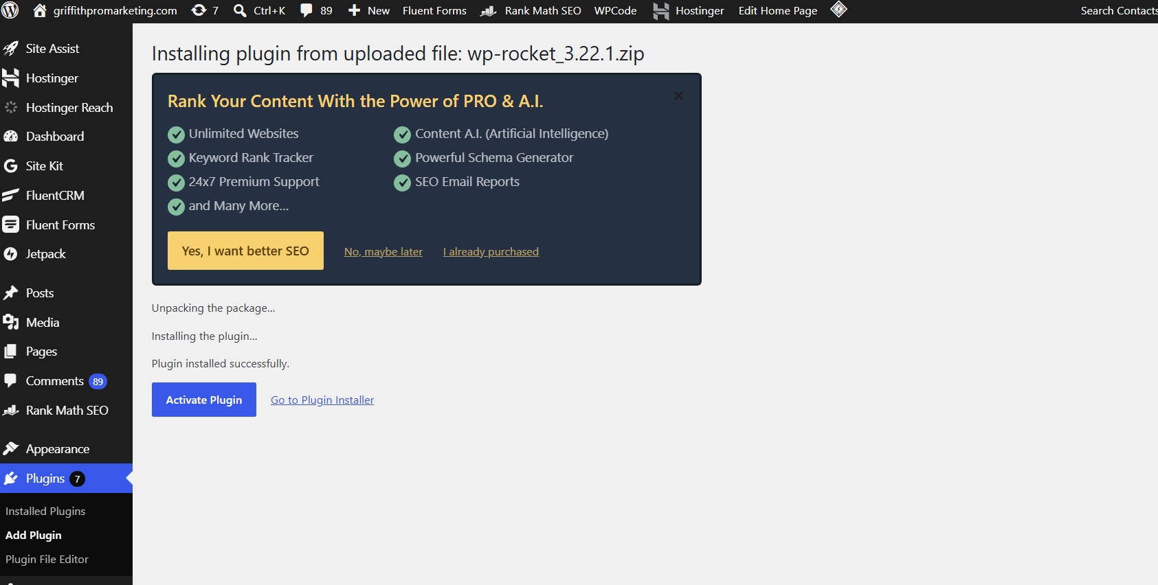 Plugin installed successfully, Activate Plugin button