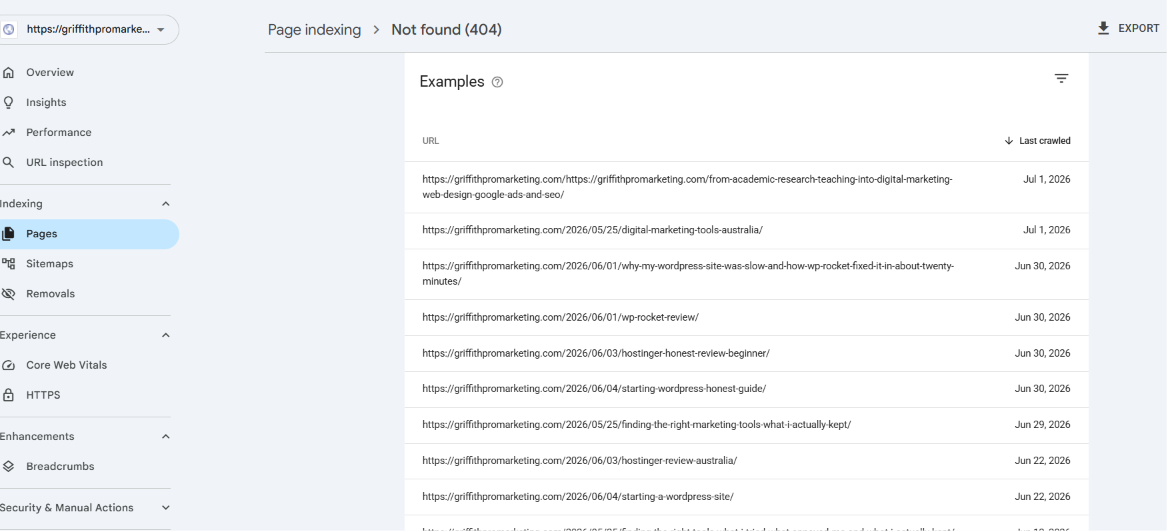 Not found 404 examples including a doubled domain URL from the earlier case study