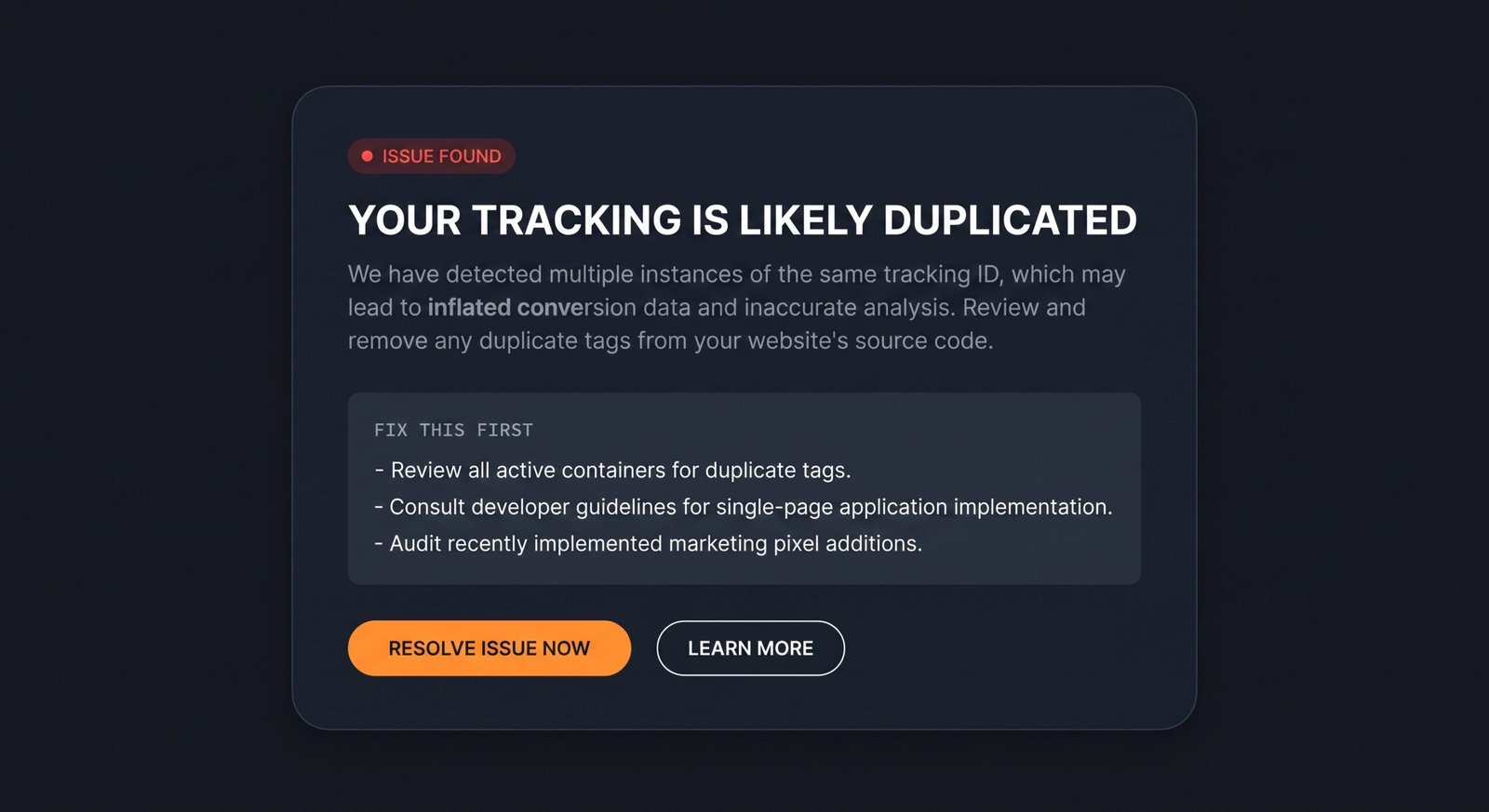 GA4 tracking diagnostic result showing a duplicate tag